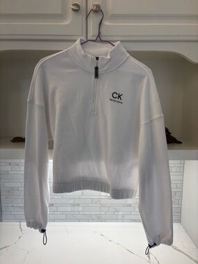 Calvin Klein White Zip Sweatshirt Womans New With Tags - Size M
